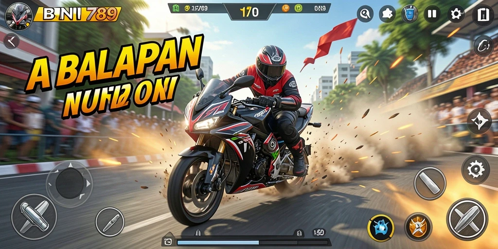 Tampilan gameplay seru balapan motor di BNI789.