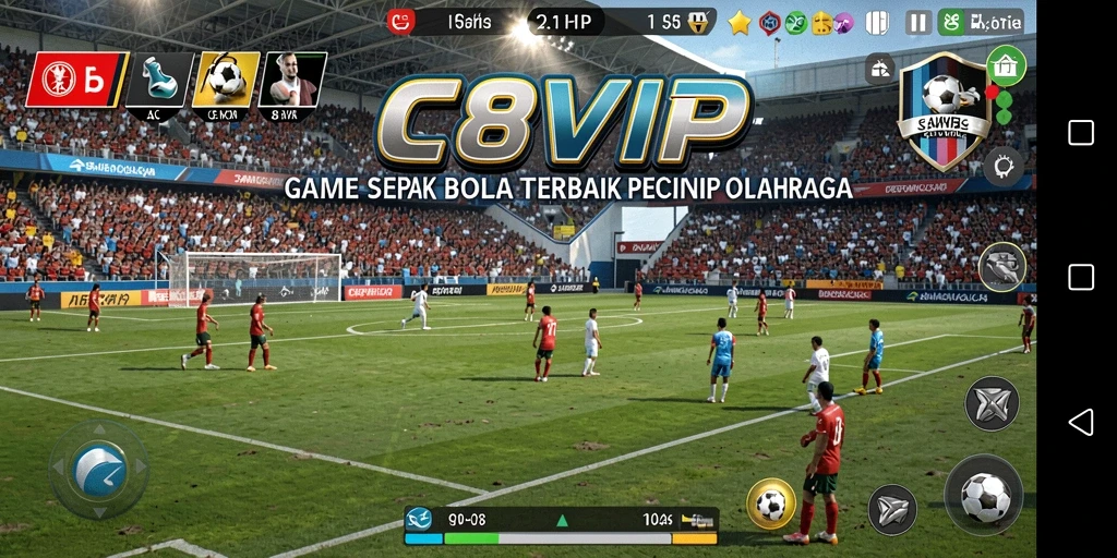 Tampilan gameplay C8VIP yang mendebarkan dan penuh aksi sepak bola.