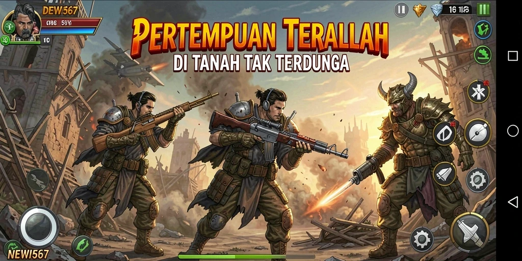 Screenshot gameplay DEWI567 menampilkan aksi intens Battle Royale.