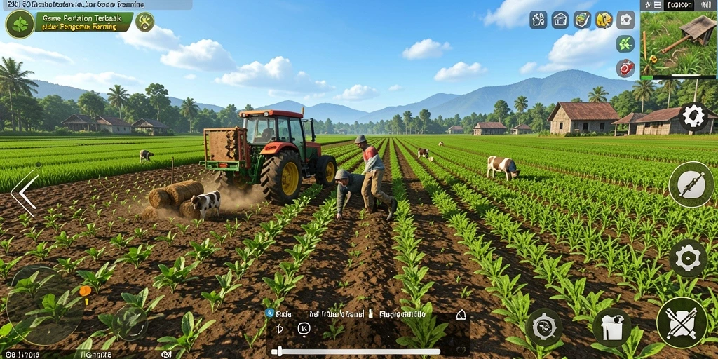 Tangkapan layar gameplay FO8 dengan suasana pertanian yang menawan.