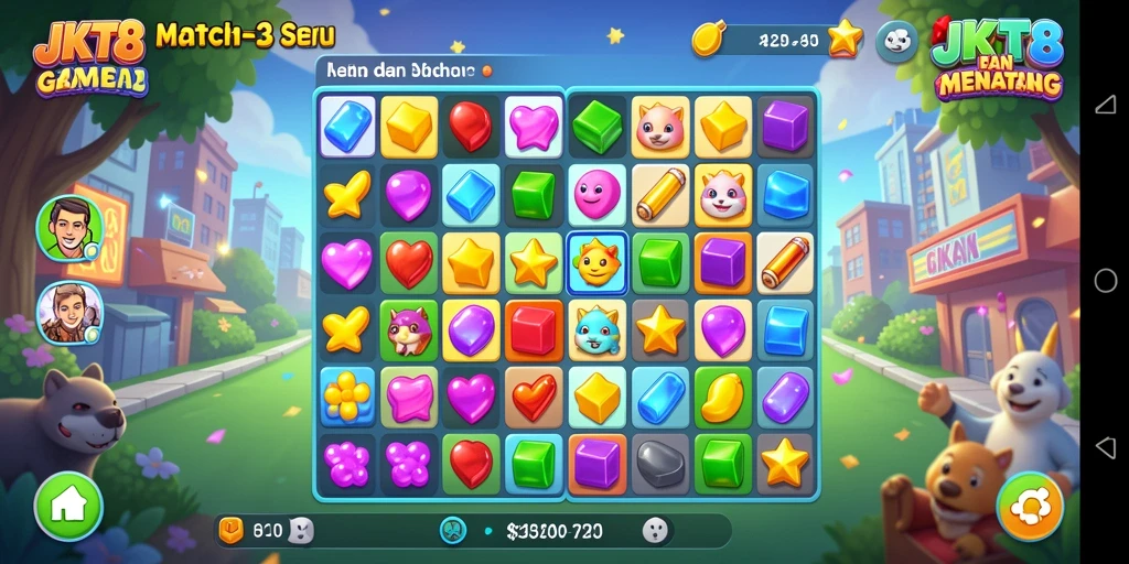 Gameplay menarik JKT8 dengan kombinasi warna-warni.