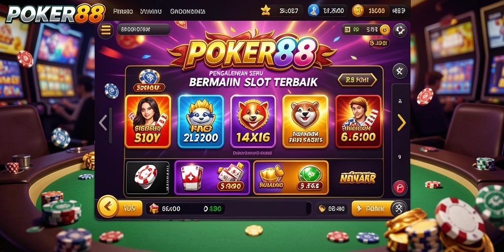 Screenshot gameplay POKER88 menampilkan mesin slot yang menarik dan penuh warna.
