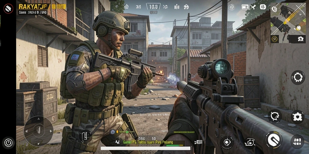 Screenshot gameplay RAKYATJP dengan aksi menembak yang intens.