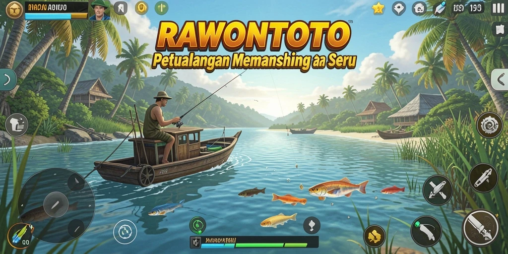 Screenshot gameplay RAWONTOTO menampilkan pemancing yang sedang menangkap ikan.