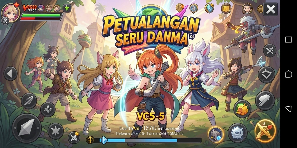 Tampilan utama gameplay VC55 yang menarik dan penuh warna.